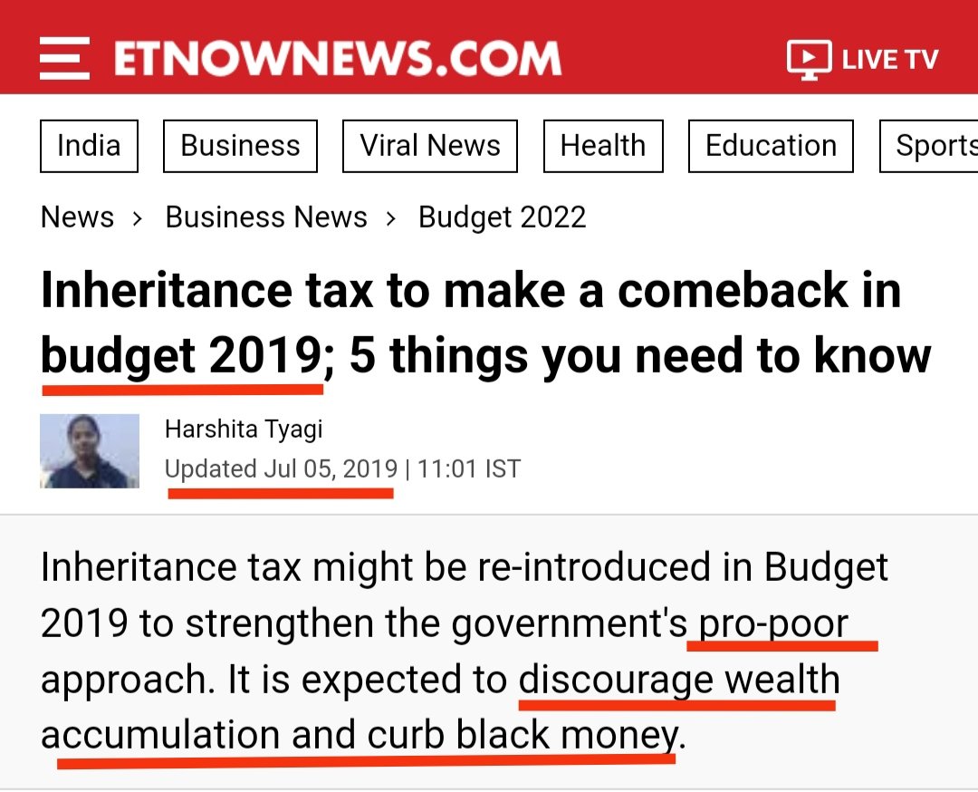 The inheritance tax was abolished in India by the Rajiv Gandhi govt in 1985. Between 2014-2019, BJP has continually toyed with the idea of re-imposing it. Back then, media made attempts to justify the re-imposition of this tax. BJP is more likely than Congress, to re-impose