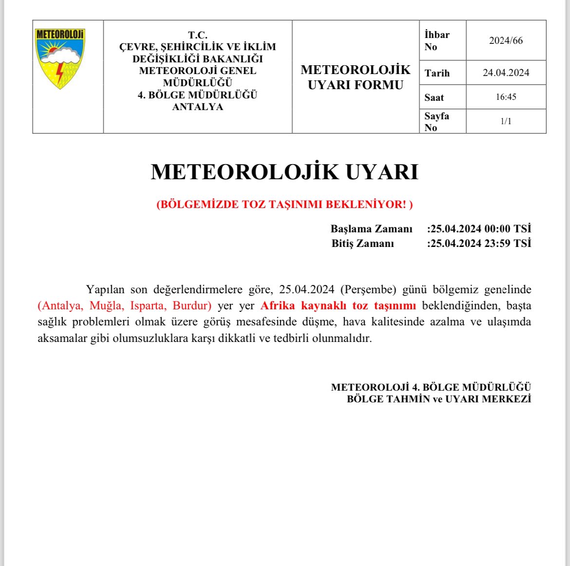 ⚠️METEOROLOJİK UYARI⚠️