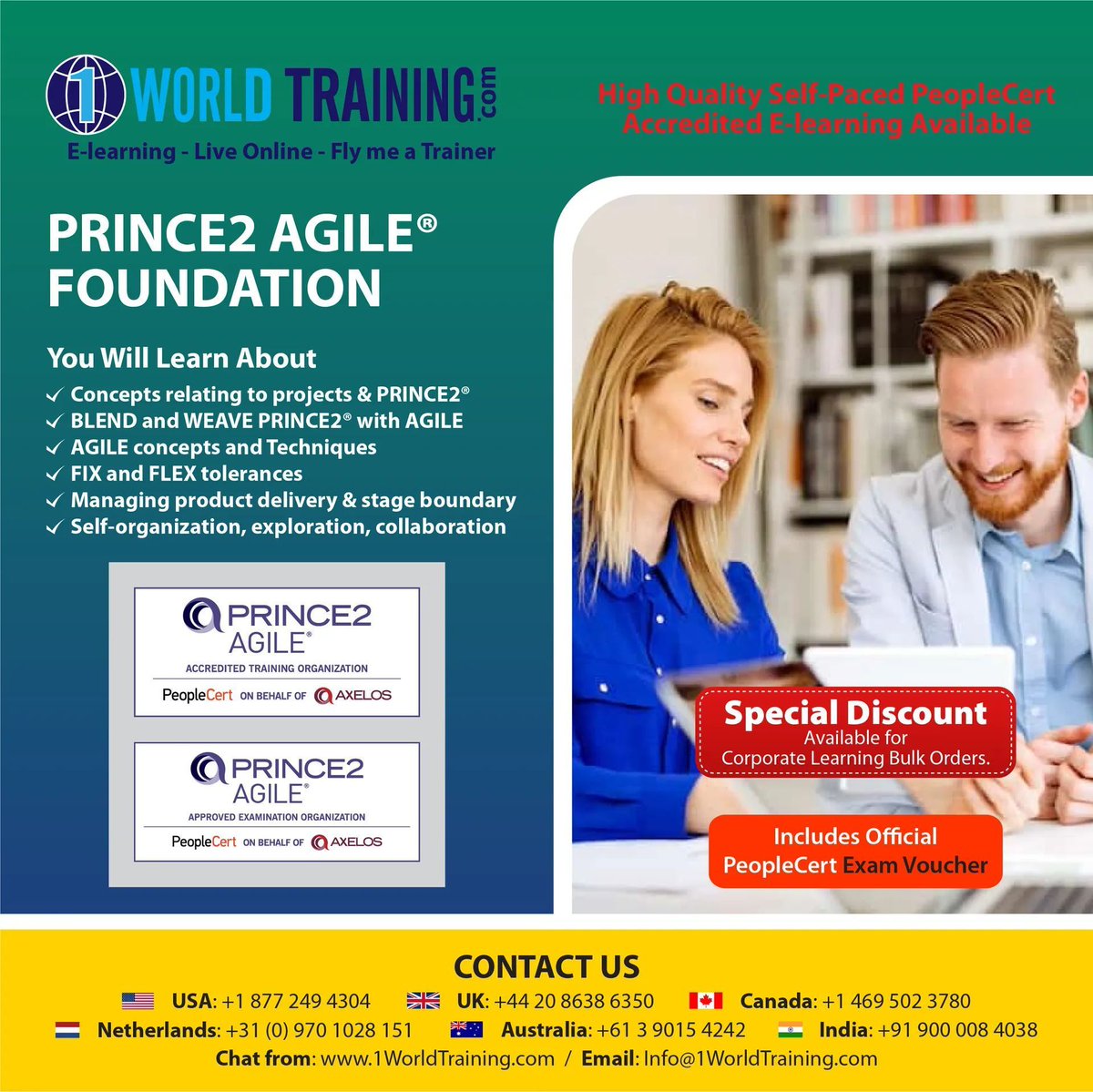 PRINCE2 Agile Foundation certificate. Management control when working in Agile environment. Live online batches. Self study available. #prince2foundation #prince2practitioner #1worldtraining #axelos
