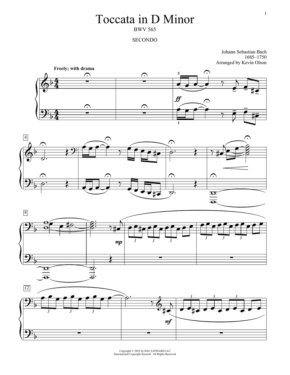 Johann Sebastian Bach Toccata And Fugue In D Minor, BWV 565 (arr. Kevin Olson) Sheet Music Notes freshsheetmusic.com/johann-sebasti… #johannsebastianbach #music #piano