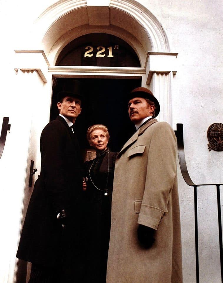 40 years ago today (April 24). The first episode of Granada's The Adventures of #SherlockHolmes series: A Scandal in Bohemi aired in the UK on ITV, introducing #JeremyBrett and #DavidBurke as Holmes and Watson, alongside Gayle Hunnicutt as Irene Adler. #GranadaHolmes40