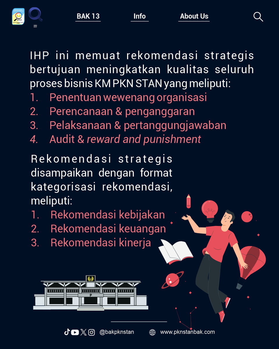 bakpknstan's tweet photo. 📘 [IKHTISAR HASIL PEMERIKSAAN] 📘
Ikhtisar Hasil Pemeriksaan (IHP) merupakan ikhtisar atau sintesis dari hasil seluruh pemeriksaan yang telah dilakukan oleh BAK periode 2023/2024 yang memuat rekomendasi strategis.
IHP dapat diakses pada link berikut:
🔗https://t.co/0F8CgrkWDZ https://t.co/vP2EuV4VDS