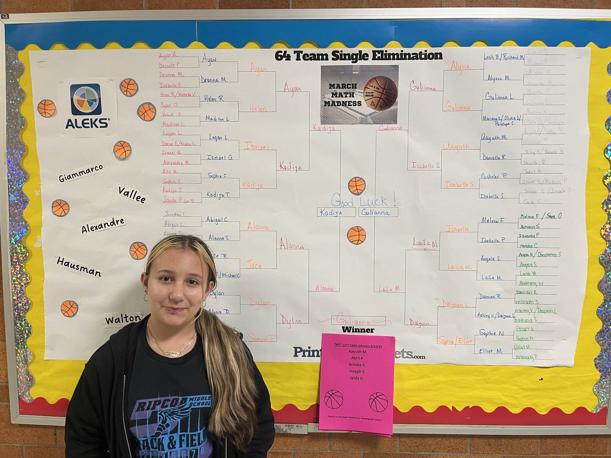 Congratulations Guiluanna Lucchetti for winning the ALEKS March Madness for completing over 400 topics this year.  This week, she completed 100 topics.  Go Cougars! #LOVEMATH @joegoho @NPAsstSupt @ChristenMagill