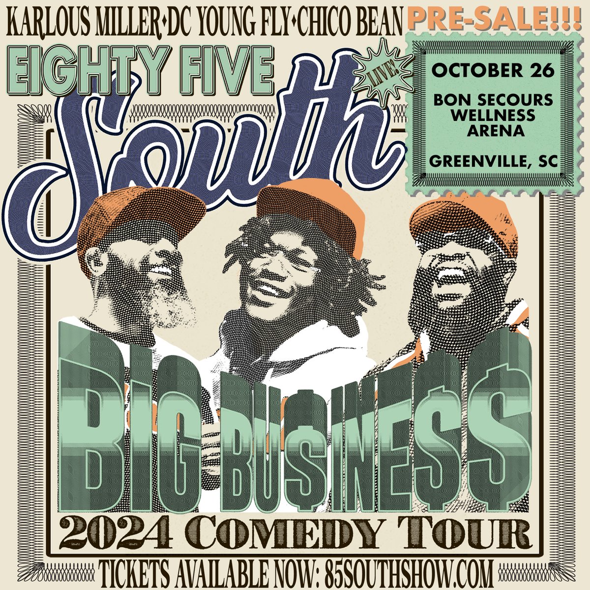 ON SALE NOW: 85southshow is making a stop at The Well October 26! Get tickets now to see DC Young Fly, Chico Bean, and Karlous Miller on the Big Business Comedy Tour this fall. Tickets available for purchase online via Ticketmaster and at The GSP Airport Box Office.