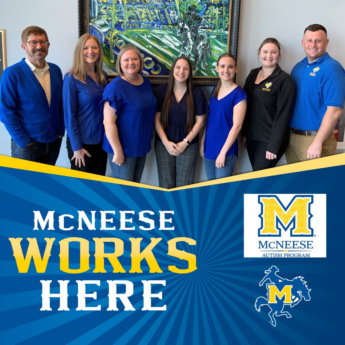 McNeese's tweet photo. It's #McNeeseWorksHere Wednesday! π π Thank you Lake Charles Urgent Care, The Kay DorΓ© Counseling ClinicΒ and McNeese Autism Program! Become a Cowboy! https://t.co/J1sUTLwaBC https://t.co/W1g0PVhDd8
