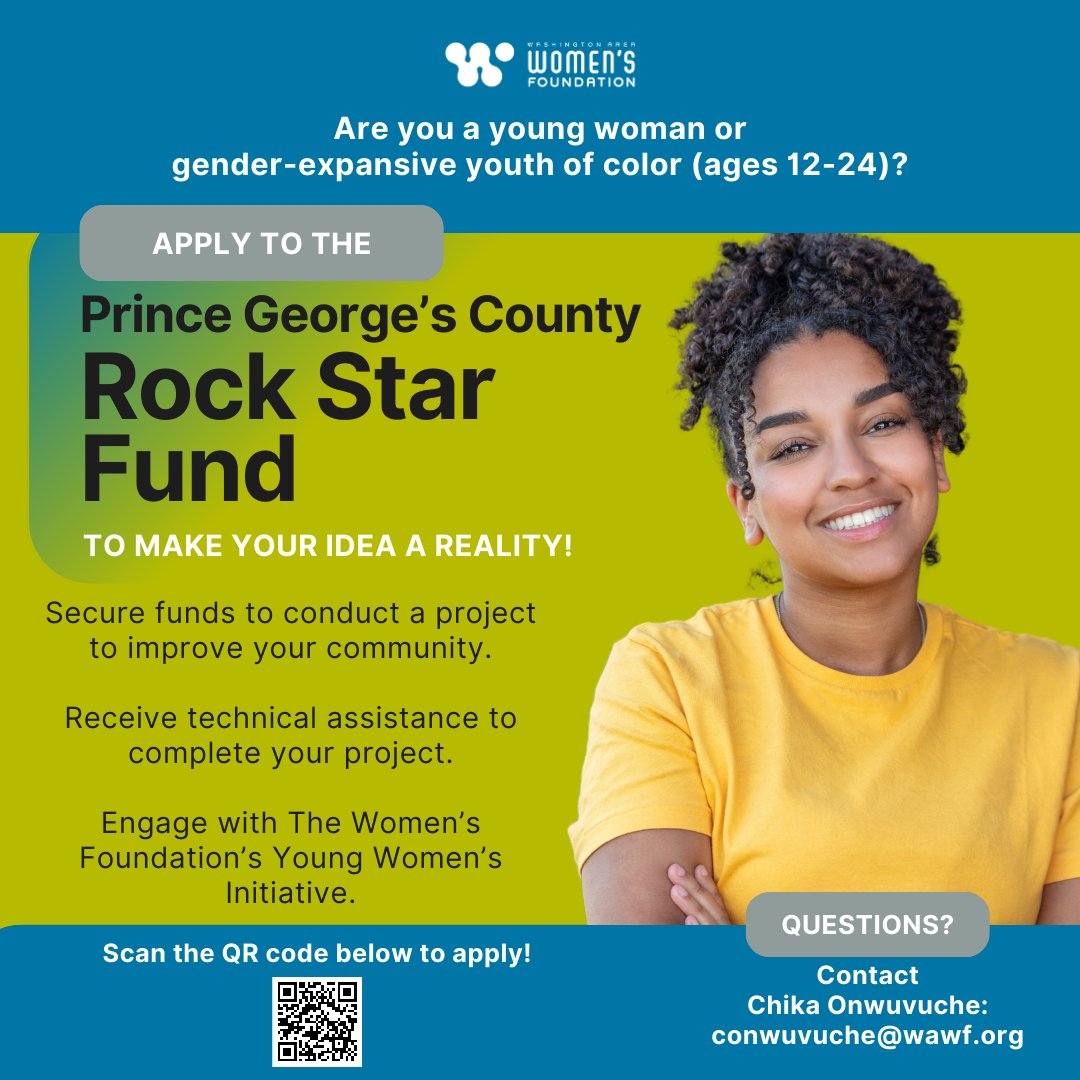 Our Rock Star Fund has officially expanded to Prince George's County, Maryland! If you or someone you know is a young women or gender-expansive youth of color (ages 12-24) living in PGC, we invite you to apply by May 31, 2024. 👉 Learn more: wawf.org/PGCRockStar2024