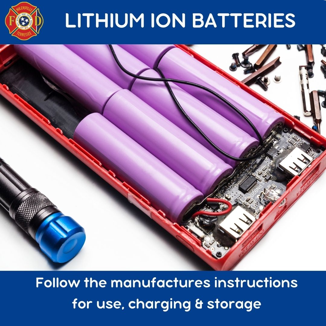 For more information on lithium ion battery safety, visit our website at:
cms8.revize.com/revize/nolensv…

#nolensvillefire #nolensvilletn #lithiumionbattery