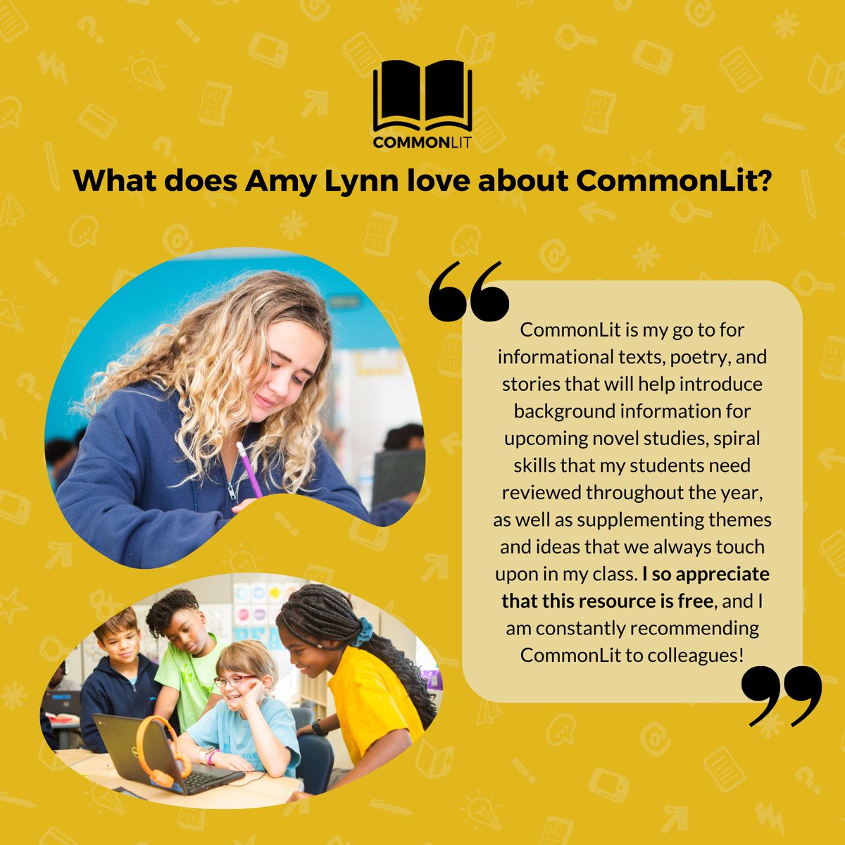 Congratulations to Miss. Banner, who submitted the winning text of our March Madness Challenge, “The Lottery” by Shirley Jackson! 🌟 Amy Lynn shared with us why she loves teaching “The Lottery,” and what she loves about CommonLit. 💛