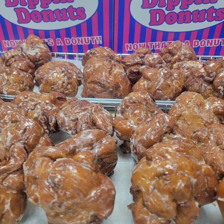 The Apple fritter, the unsung hero of the donut world.  Glazed, cinnamon and apples the perfect combination to start your morning right! #donuts #fritters #morningroutine