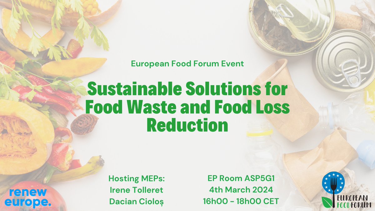 🍽️On #StopFoodWasteDay, let’s revisit a recent EFF debate on ‘Sustainable Solutions for Food Waste and Food Loss Reduction’, hosted by MEPs @CiolosDacian and @ITolleret. 📹Watch the debate on YouTube: rb.gy/bnh6xm Stop food waste. For the people. For the planet.