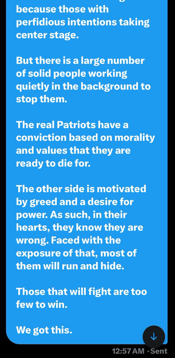 I received this DM last night. I cannot tell you how much it meant to me. I decided to post it this morning, while respecting the lady’s privacy. It not only applies to me, but to all of us on here who are fighting the good fight. Take heart. People are listening: