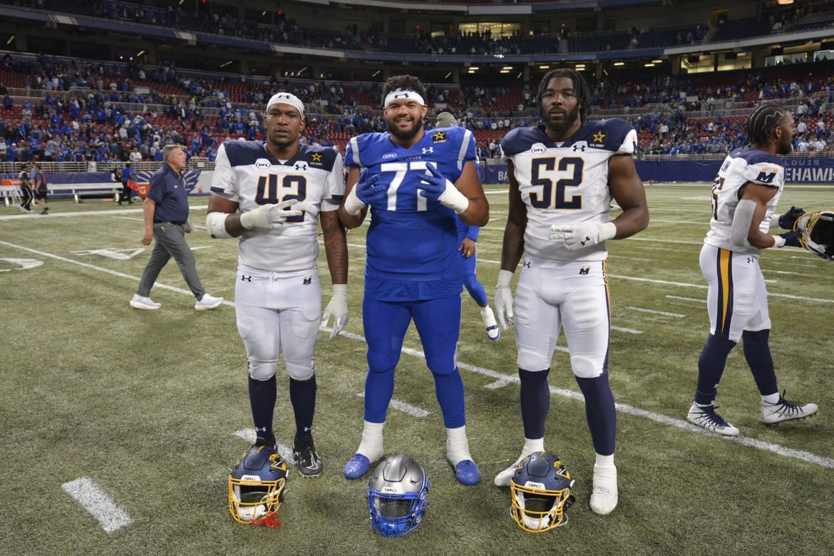 It’s a Blue Raider takeover in <a href="/TheUFL/">United Football League</a> 💪

<a href="/JoFerg__/">Jordan Ferguson</a>, <a href="/Magwooody/">MAGS</a> and Tyshun Render reunited after last week’s game!

#BoroBuiltMiddleMade | #ProBlueRaiders