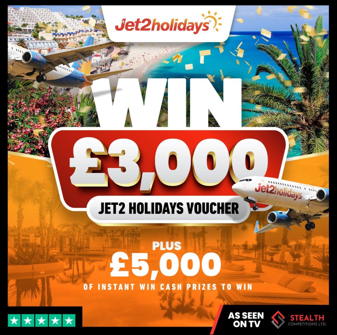 You could be booking your  d r e a m  summer holiday ✈️🏝️☀️🍹

✈️ £3,000 JET2 VOUCHER ✈️

🎰 £5,000 Worth of Instant Wins 🎰 

🚨 Only 99p to enter 😆

stealthcompetitions.co.uk/product/3000-j…