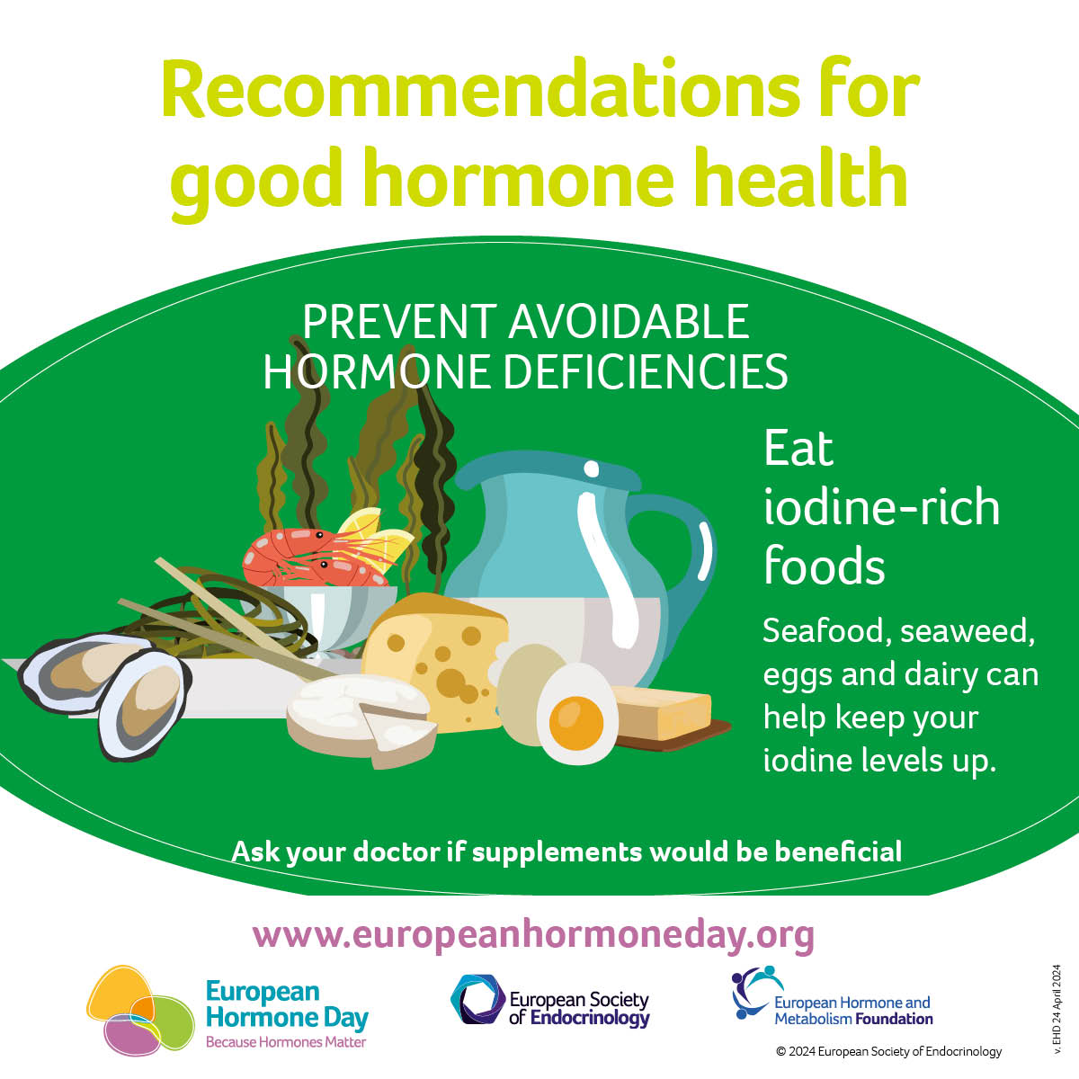 Why is iodine important for good hormone health? The thyroid gland needs iodine to produce hormones, and iodine deficiency can cause hypothyroidism. Learn more about the thyroid gland on @your_hormones website: ow.ly/9Jo350Rn9MZ #BecauseHormonesMatter #EuropeanHormoneDay