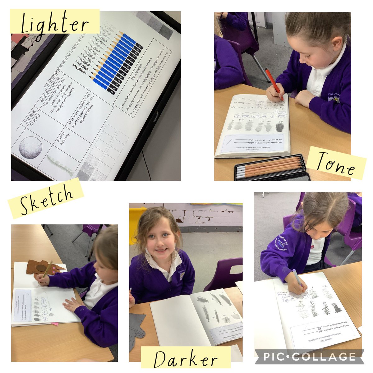 ellistonacademy's tweet photo. This term , Lynx class will be focussing on drawing within their art lessons. Therefore, it is crucial to have a full understanding of how to create different shades/tone. The children created a tonal scale to show the difference between each pencil ✏️⭐️#EllistonArt https://t.co/yaMFt4JZMq
