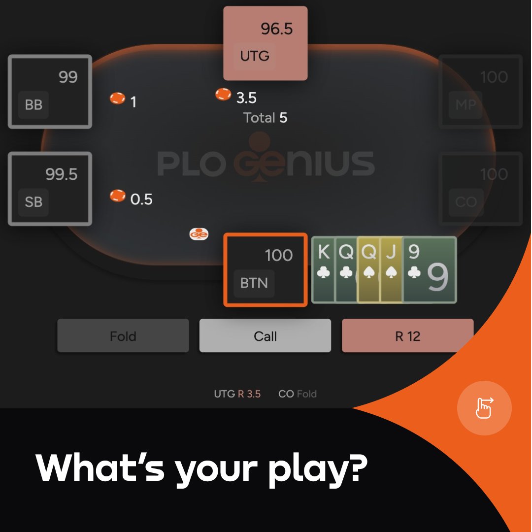 ♠️#dailyquiz no. 156: How would you play? | PLO 5cards / UTG vs BU / 100 bb♠️