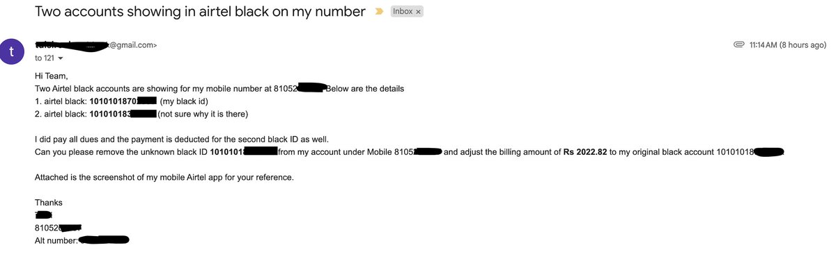 tulsirock's tweet photo. @Airtel_Presence @airtelindia Full details was provided but they removed some other number other black id. Seriously??? https://t.co/GTc1wWkIlO