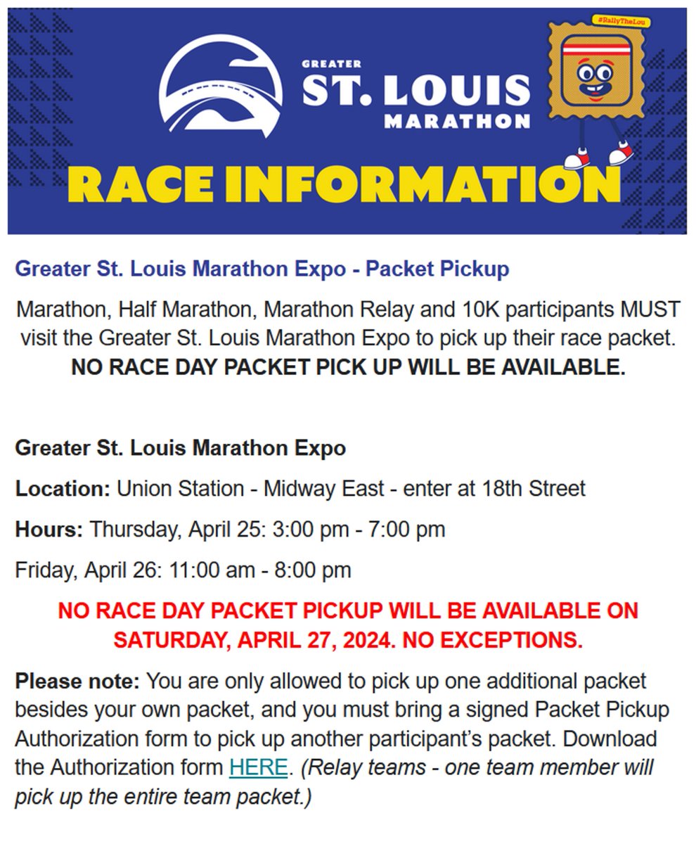 👀 If you're registered for any of our Saturday races, make sure you to check your email. We sent you a note Monday that's PACKED with info, including expo hours, packet pickup, runner tracking, parking info... and so much more. It's also available here - gostlouis.org/race-informati…