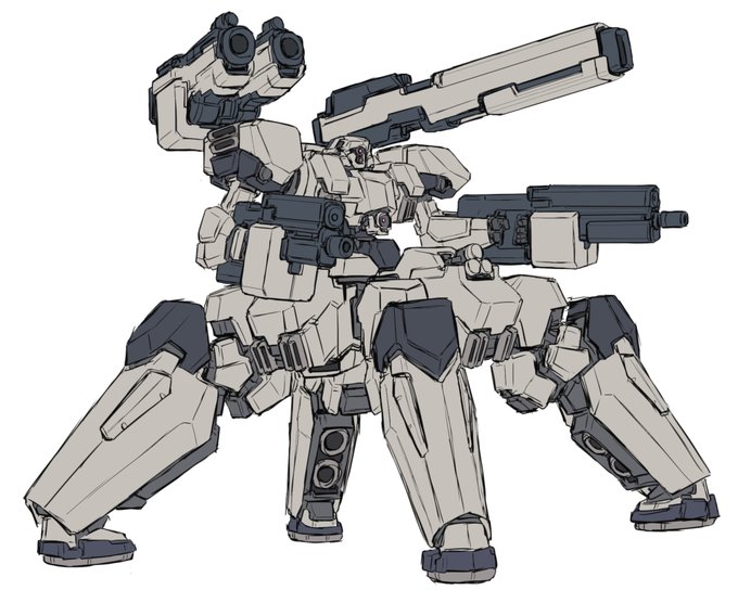 重量四脚以前描いたものをベースに色々弄っています。武装:マシンガン×2、連装グレネードランチャー、ロングプラズマキャノン 