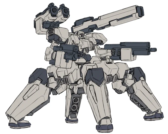重量四脚以前描いたものをベースに色々弄っています。武装:マシンガン×2、連装グレネードランチャー、ロングプラズマキャノン 