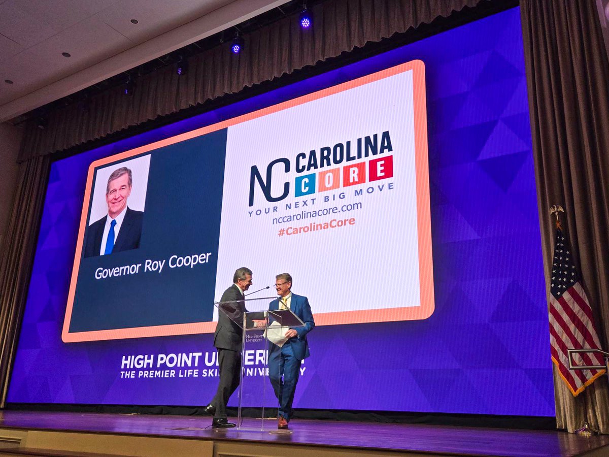 Mike Fox welcomed @NC_Governor to the @ptpNC Breakfast Briefing today at @HighPointU with 250 business and elected leaders in attendance! #CarolinaCore