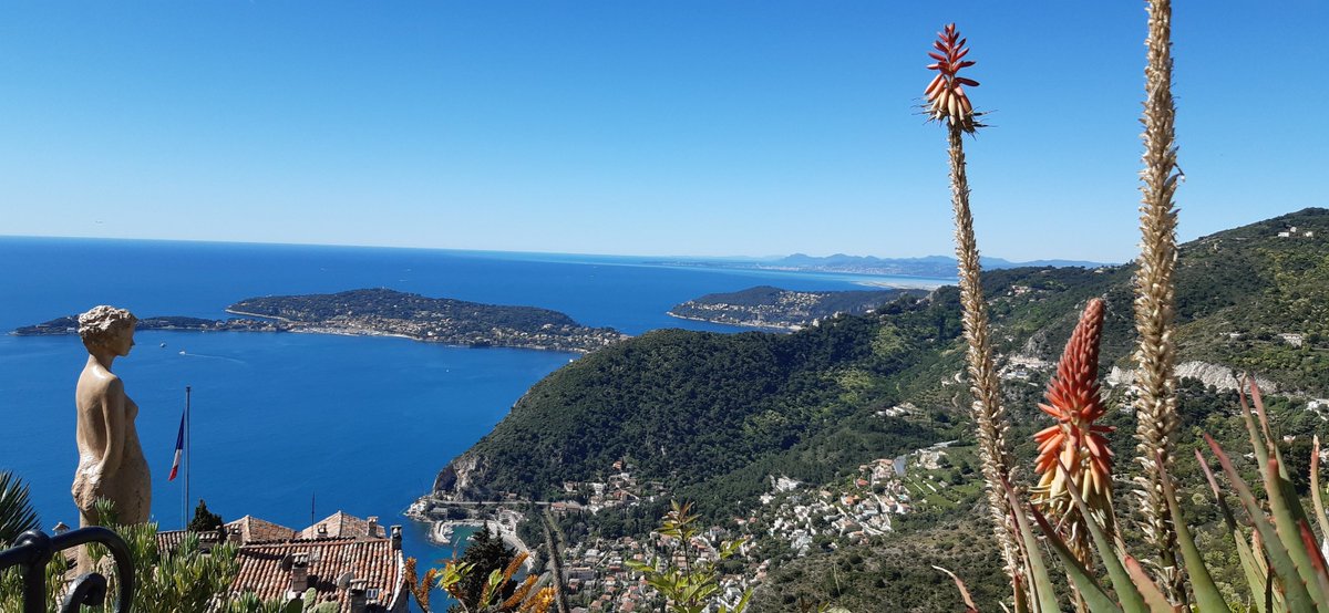 The view from the Jardin Exotique in Eze #CotedAzurFrance across towards Cap Ferrat and Nice. The garden is amazing, perched on top of the village, perched on top of a rock. Hundreds of incredible cacti and succulents, as well as local plants.