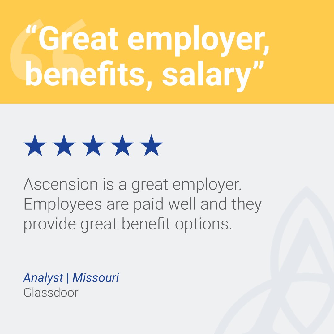 Check out what our associates are saying on Glassdoor about the benefits at Ascension! When you join our team, you’ll have access to benefits that support you in whatever stage of life you’re in. Learn more: ascn.io/6015boK7P #AscensionCareers