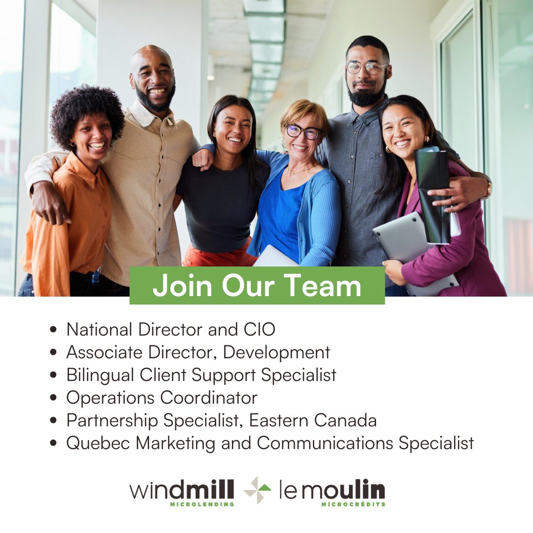 Windmill is growing and we're hiring for several exciting roles within the organization! Join our team and help us empower skilled newcomers to Canada. Learn more about our open positions here: windmillmicrolending.org/careers-at-win… #hiring #jobfairy #Hiringnow