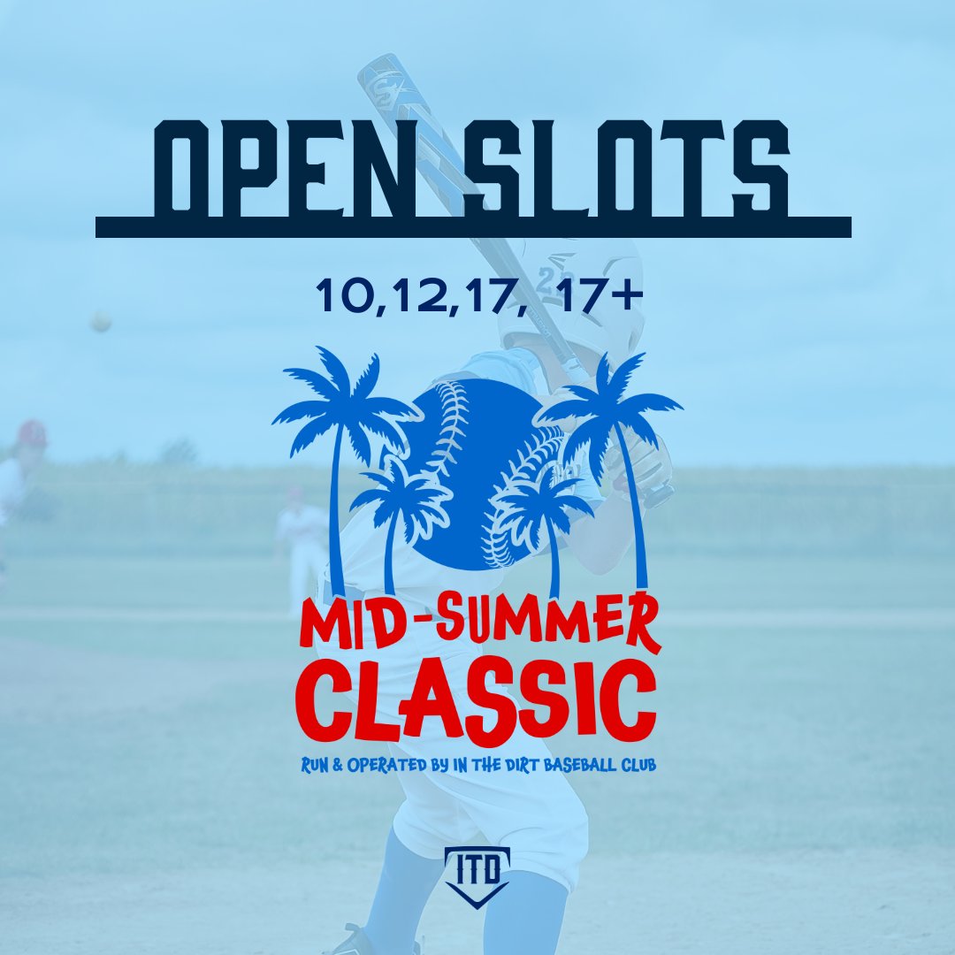 Step up to the plate and secure your spot in our Mid-Summer Classic! ⚾ Check out the tournament and information at the link below 👇 Mid-Summer Classic 📅 Date June 28 - 30, 2024 📍 Frederick, MD 🚨 Deadline to enter is June 21, 2024 events.teamsnap.com/organizations/…