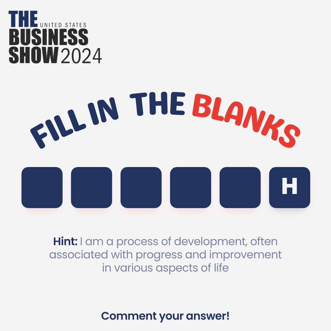 ⬛ 𝐅𝐈𝐋𝐋 𝐈𝐍 𝐓𝐇𝐄 𝐁𝐋𝐀𝐍𝐊 ⬛

Check out the hint and see if you can guess the word! Let us know your guess in the comments below!👇

#TheBusinessShowUS #TBSUS #TBSLA #Entrepreneur #Startup #SME #TBS #USBusiness #BusinessExhibition #LosAngelesConventionCenter