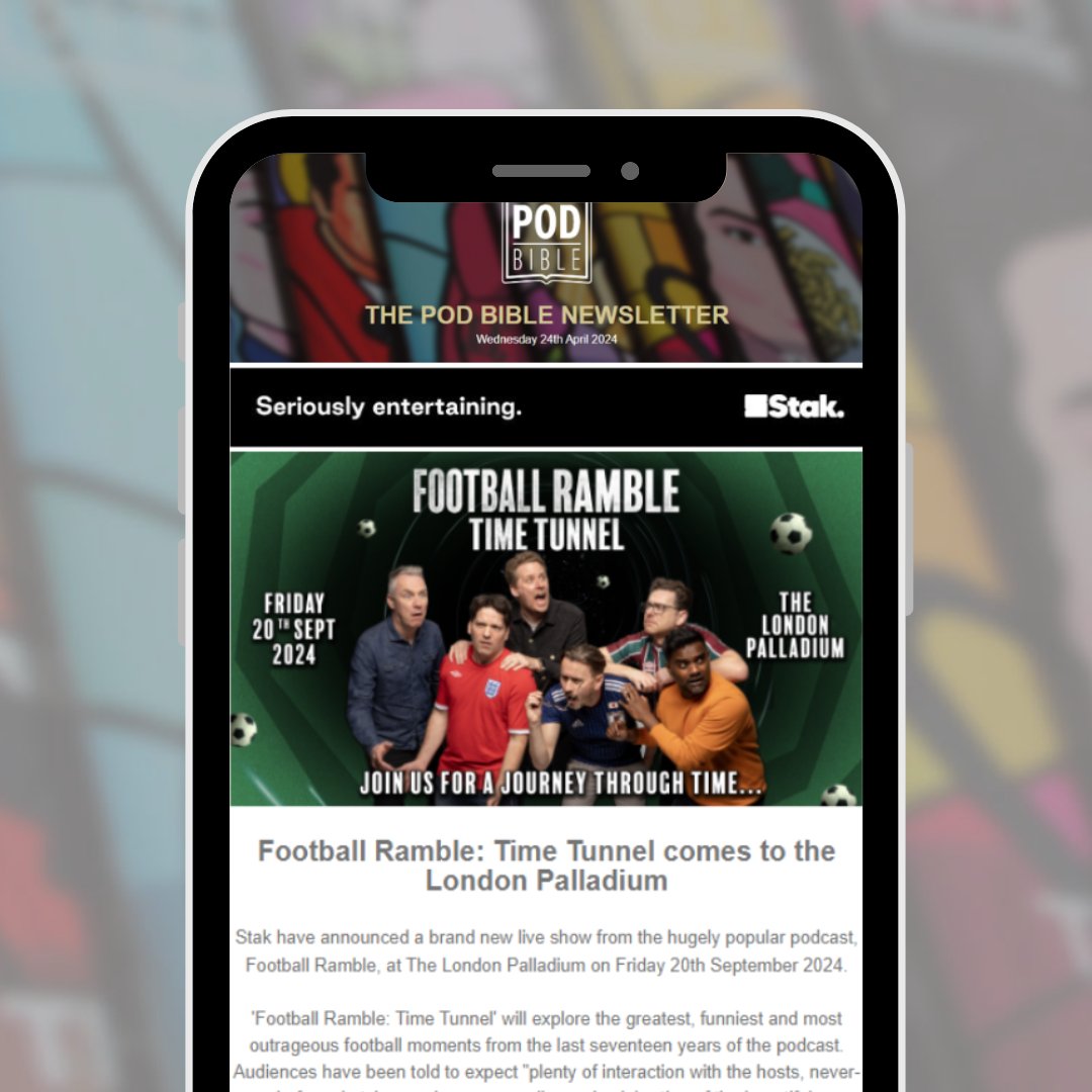 NEWSLETTER #212! @StakPod announce a live show from @FootballRamble at @LondonPalladium on 20 Sept 2024…PLUS @britpodawards announce Hannah Maguire & Suruthi Bala of @RedHandedthepod + @leannealie (@TheAPartnership) as 2024's Chair of Judges. READ: mailchi.mp/podbiblemag/po…
