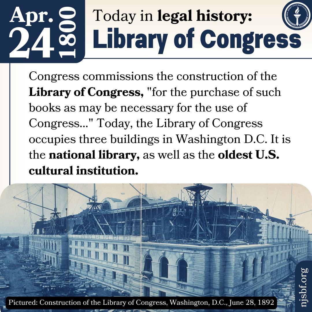 #OnThisDay in 1800, the construction of the Library of Congress was commissioned.
For engaging articles on civics or government, browse The Informed Citizen, our civics blog: informedcitizen.njsbf.org
#LibraryOfCongress #Library #Congress