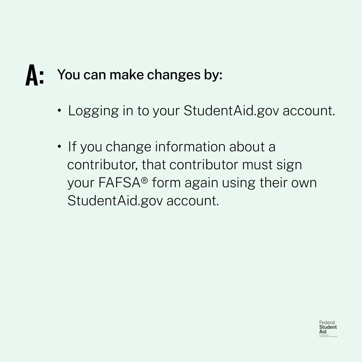 Have you checked the status of your 2024–25 FAFSA® form? If your form has been processed and you need to make corrections, here's how to do it. 👇​ The processing of corrections may take one to three days.​ Find out more at StudentAid.gov/apply-for-aid/…