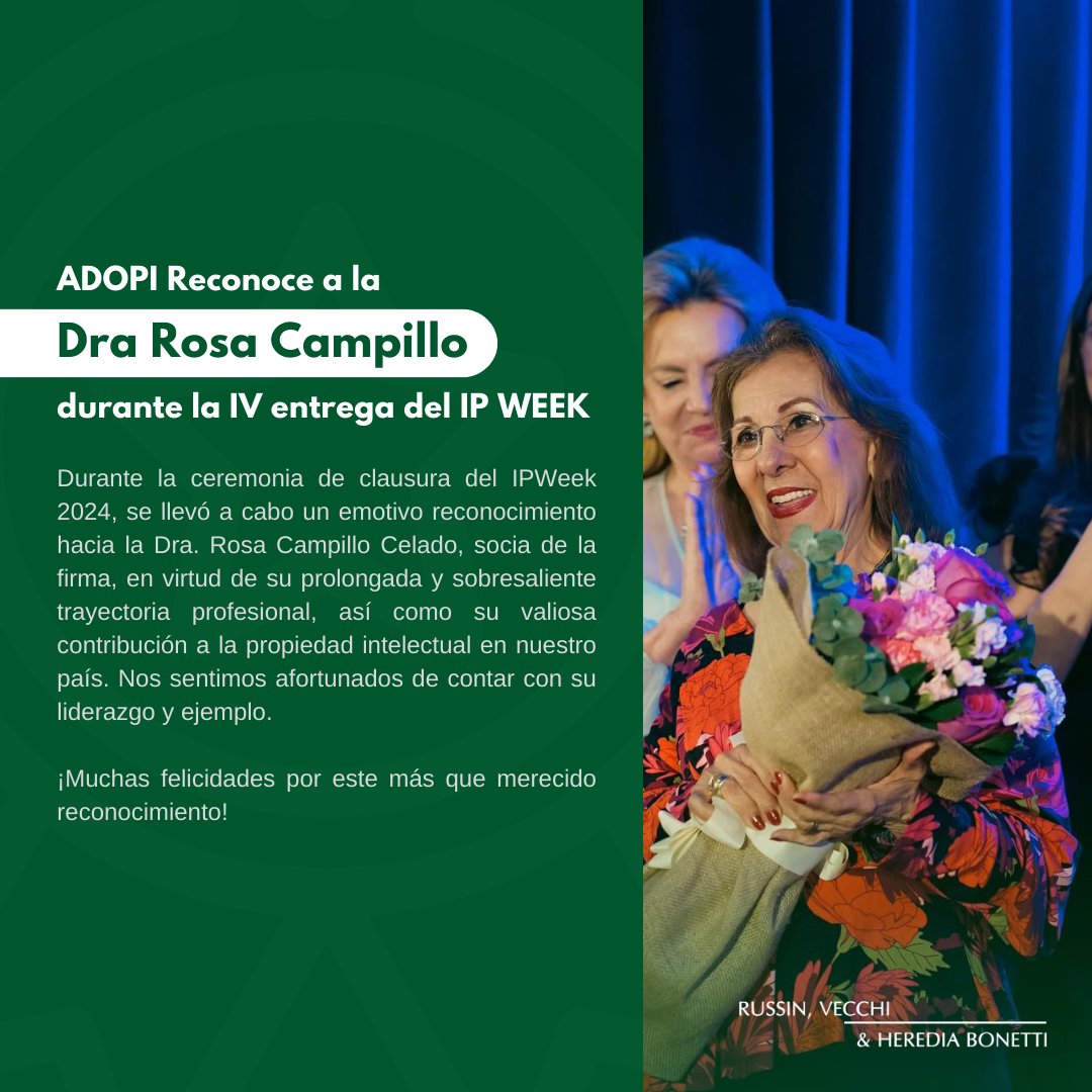 RVHB's tweet photo. Durante la ceremonia de clausura del IPWeek 2024, se llevó a cabo un emotivo reconocimiento hacia la Dra. Rosa Campillo Celado, socia de la firma, en virtud de su prolongada y sobresaliente trayectoria profesional. https://t.co/eaWtlJQch3