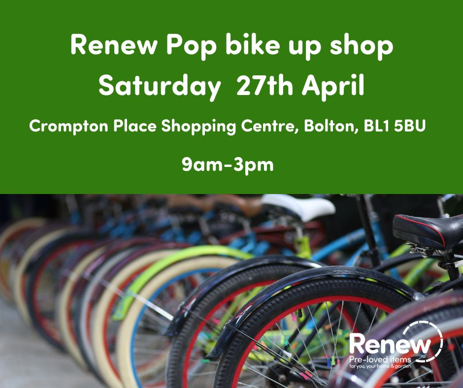 🚲 Don't miss the pop-up bike shop at Crompton Place - today, Thursday and Saturday! A large selection of reconditioned and used bikes for children and adults is on offer at great prices. 9am-4pm Crompton Place, next to Primark Card payment only.