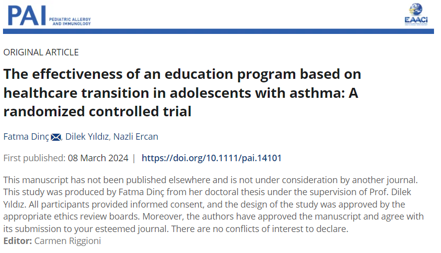 pai_eaaci's tweet photo. The #originalarticle “The #effectiveness of an #EducationProgram based on #healthcaretransition in adolescents with #asthma: A randomized controlled trial” published in the #PAI_Journal is available!
🔗 https://t.co/gUaUxWFRmP
#randomizedtrial https://t.co/obg25vCrvi