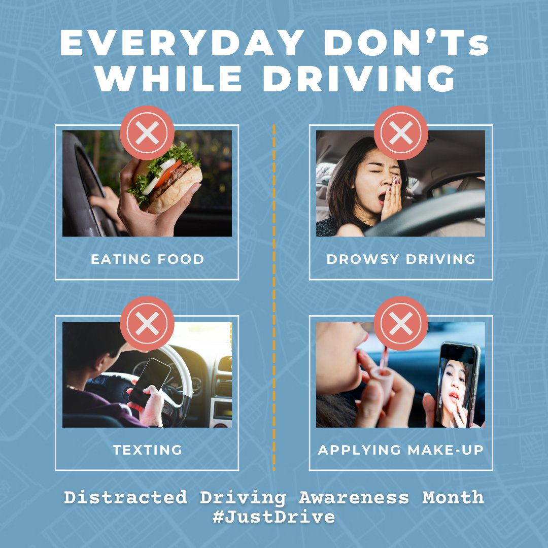 👀 It's the final week of Distracted Driving Awareness Month, but the commitment to safe driving doesn't end here. Let's continue to make safe driving a priority every day. Together, we can make our roads safer for everyone. #SafeDrivingEveryday #EndDistractedDriving #JustDrive