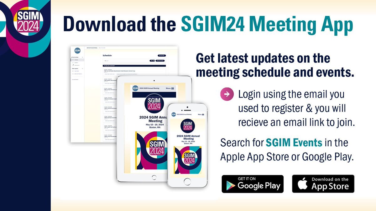 Planning your time at #SGIM24 just got easier! Download the #SGIM24 meeting app & browse sessions, create your own custom schedule & keep up with any meeting updates! Make the most out of your #SGIM24 meeting experience - download the meeting app today! #SGIM24 #ProudToBeGIM