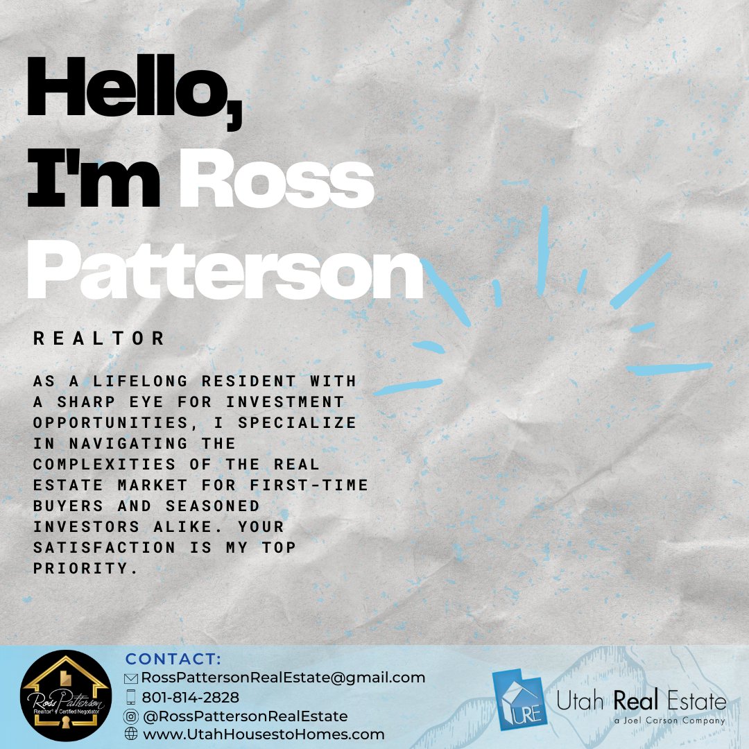 Meet Ross Patterson: Committed to navigating you through the market's twists and turns, from first home to dream home, or investment properties. Let’s make your real estate dreams a reality!#FarmingInvestingHome #RealEstateFarmingInvest #ExploreUtah #VisitUtah #UtahPropertyMarket