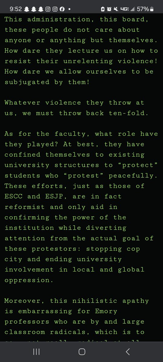 Breaking News: Statement is released by an anonymous group involved in Emory University action 2 days ago, against Emory's support of Cop City and the ongoing genocide by the US/Israel on Palestine. The complete statement is here. scenes.noblogs.org