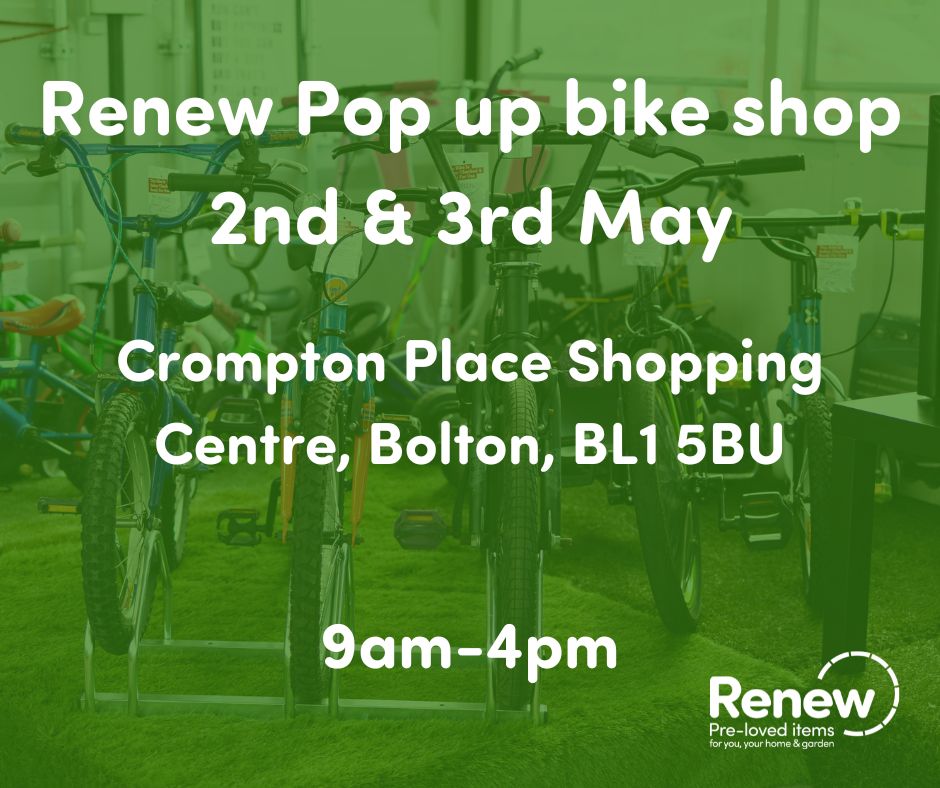 Don't miss the pop-up bike shop at Crompton Place! A large selection of reconditioned and used bikes for children and adults will be on offer at great prices. Thursday 2nd and Friday 3rd May, 9am-4pm Crompton Place, next to Primark. Card payment only.