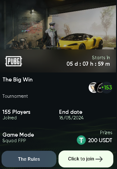 BetGameBeef's tweet photo. The Big Win tournament on GameBeef! Starting in just 5 days, this is your chance to win the 200 USDT prize. Register now and show off your skills in Squad FPP mode! #GameBeef #Tournament #TheBigWin #SquadFPP #Dota2 https://t.co/1cctIpvMJL