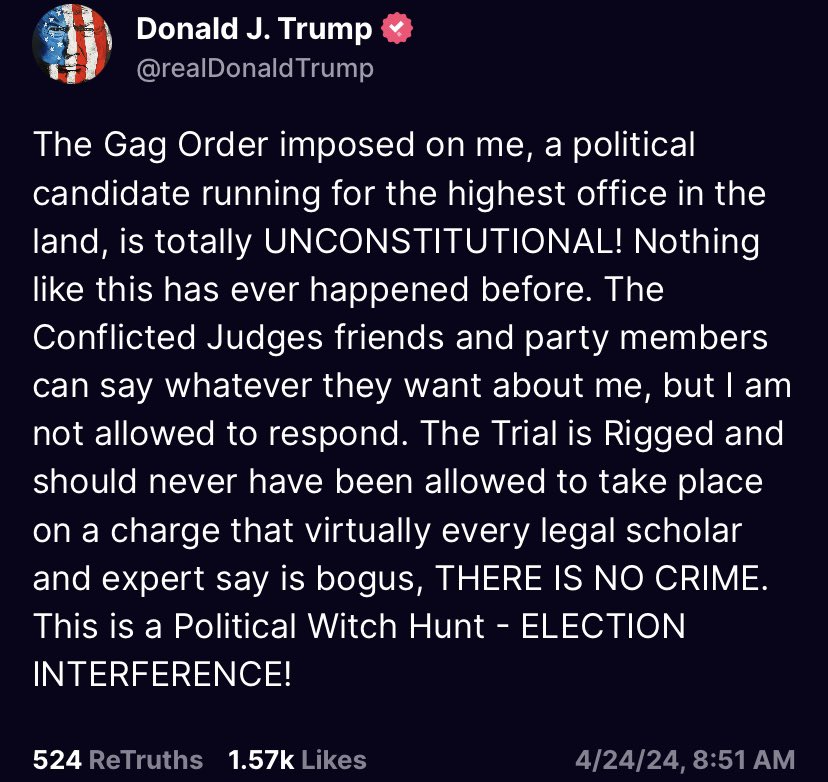 Don’t back down on this stupid “gag order” from this Kangaroo Court President Trump! There are over 74 million of us that have your back. Tell Alvin Bragg and Juan Merchan to pound sand.