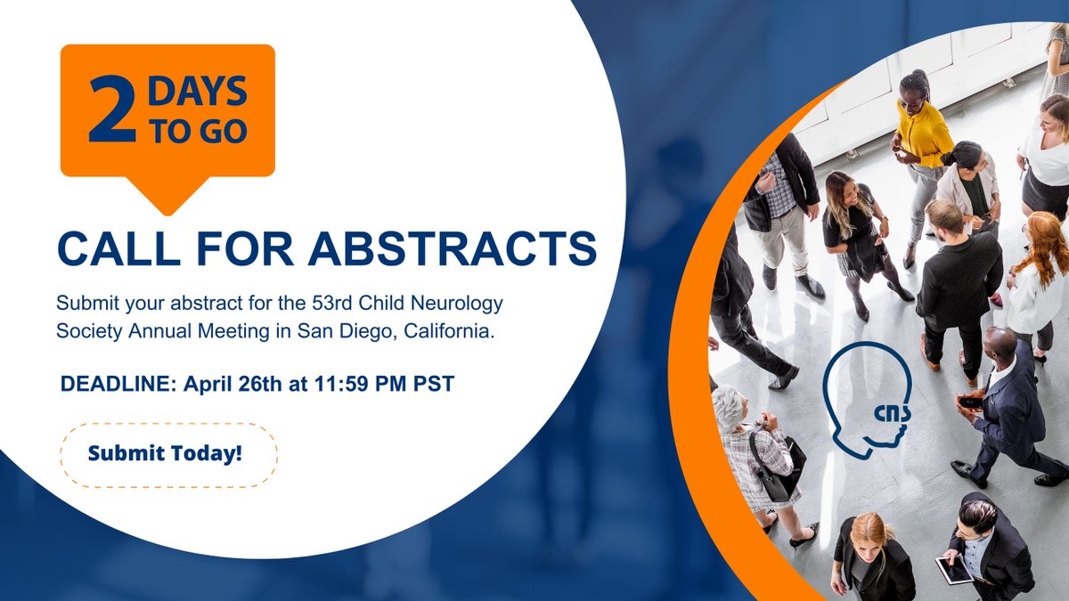 ⏰ Just 2 days left to submit your abstracts for the Child Neurology Society Annual Meeting happening Nov 11-14! Don't miss this opportunity to showcase your research and insights. Deadline: April 26th. #ChildNeurology #Neurology #CallForAbstracts
Submit: bit.ly/4aBhryz