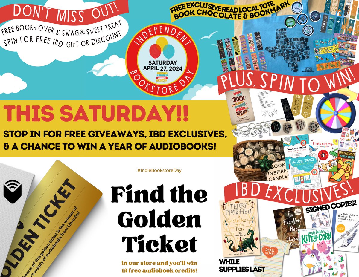 CopperfieldsBo1's tweet image. Come join us Saturday and see our new space on #IndieBookstoreDay! Get your free goodies, IBD exclusives and a chance for a year&apos;s worth of audiobooks from Libro.fm! 

#LibrofmGoldenTicket #shopsmall #shopindie
