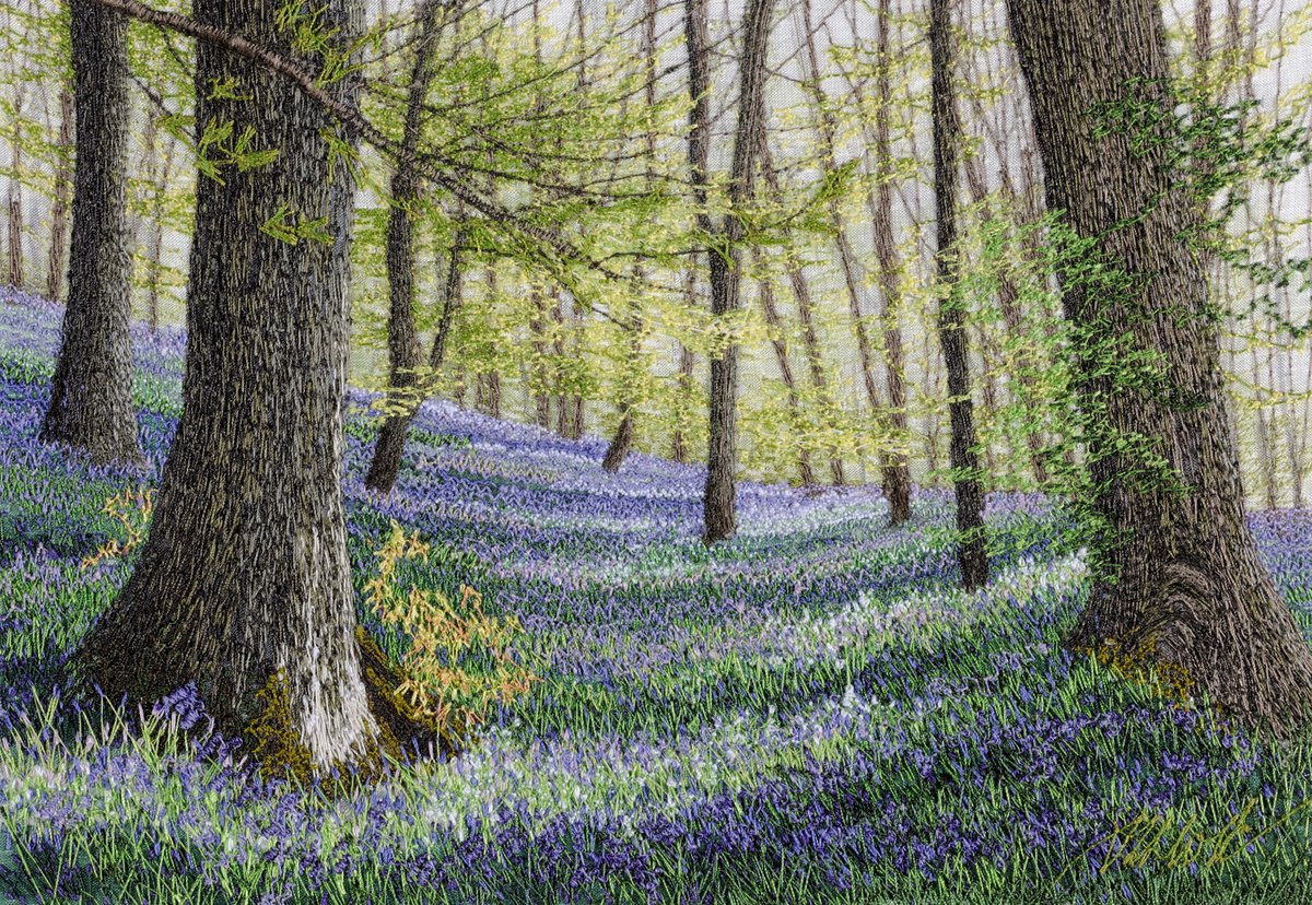 '#Bluebells', machine embroidered artwork by Alison Holt, UK textile artist #womensart