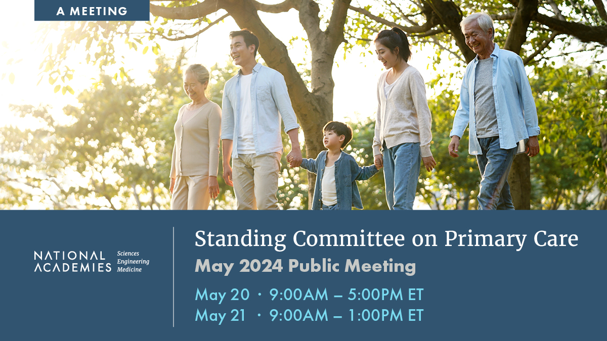 Join us for a public meeting May 20-21 to explore opportunities to improve federal #PrimaryCare policy & #HealthCareServices. Speakers will address anticipated challenges in primary care financing, payment, and access. Register here: ow.ly/sR3K50Rmzcg #CommunityHealth