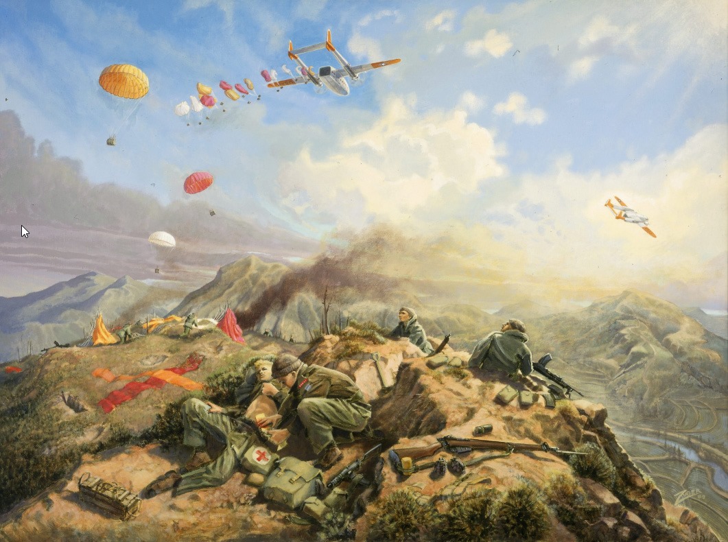 On April 24, 1951, soldiers of the 2nd Battalion, Princess Patricia’s Canadian Light Infantry, fought in the Battle of Kap’yong during the Korean War. In this work, artist Ted Zuber, who served as a Canadian sniper in the war, captures the morning after this key battle #KoreanWar