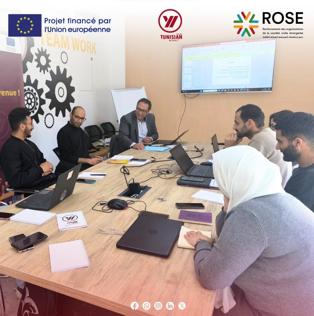 ImpactTunisian's tweet image. Dans le cadre du projet ROSE financé par l'Union européenne 🇪🇺, notre association a organisé une formation pour améliorer nos procédures et diversifier nos sources de revenus. Merci à M. Ahmed Guidara et à tous les participants pour leur engagement. 👏

#ROSE #UETunisie #TYI