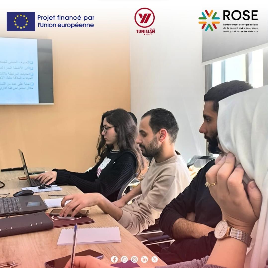 Dans le cadre du projet ROSE financé par l'Union européenne 🇪🇺, notre association a organisé une formation pour améliorer nos procédures et diversifier nos sources de revenus. Merci à M. Ahmed Guidara et à tous les participants pour leur engagement. 👏

#ROSE #UETunisie #TYI